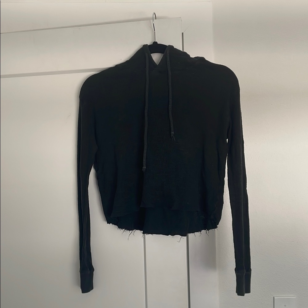 Waffle Knit Cropped Hoodie